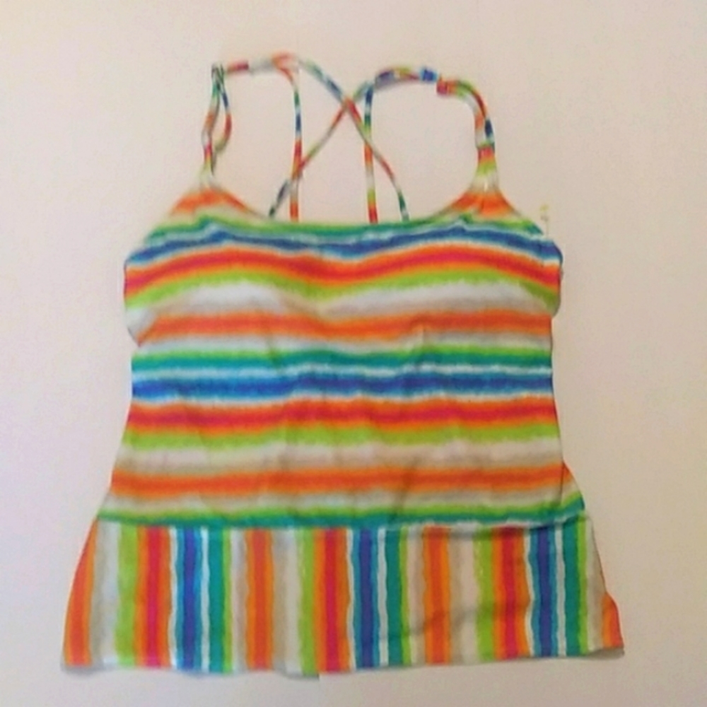 Kim Rogers Women's Rainbow Swim Tank Top SZ Large Spaghetti Straps Multicolored